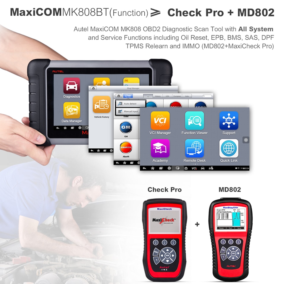 2022 Newest Autel MaxiCOM MK808BT OBD2 Scanner Car Diagnostic Tool Auto IMMO/EPB/SAS/BMS/TPMS/DPF Upgraded Version of MK808