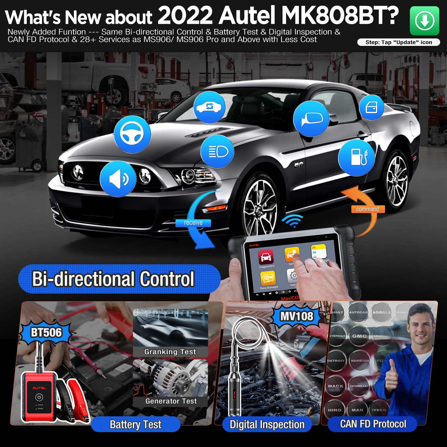 2022 Newest Autel MaxiCOM MK808BT OBD2 Scanner Car Diagnostic Tool Auto IMMO/EPB/SAS/BMS/TPMS/DPF Upgraded Version of MK808