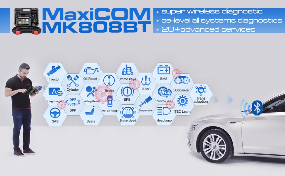 2022 Newest Autel MaxiCOM MK808BT OBD2 Scanner Car Diagnostic Tool Auto IMMO/EPB/SAS/BMS/TPMS/DPF Upgraded Version of MK808