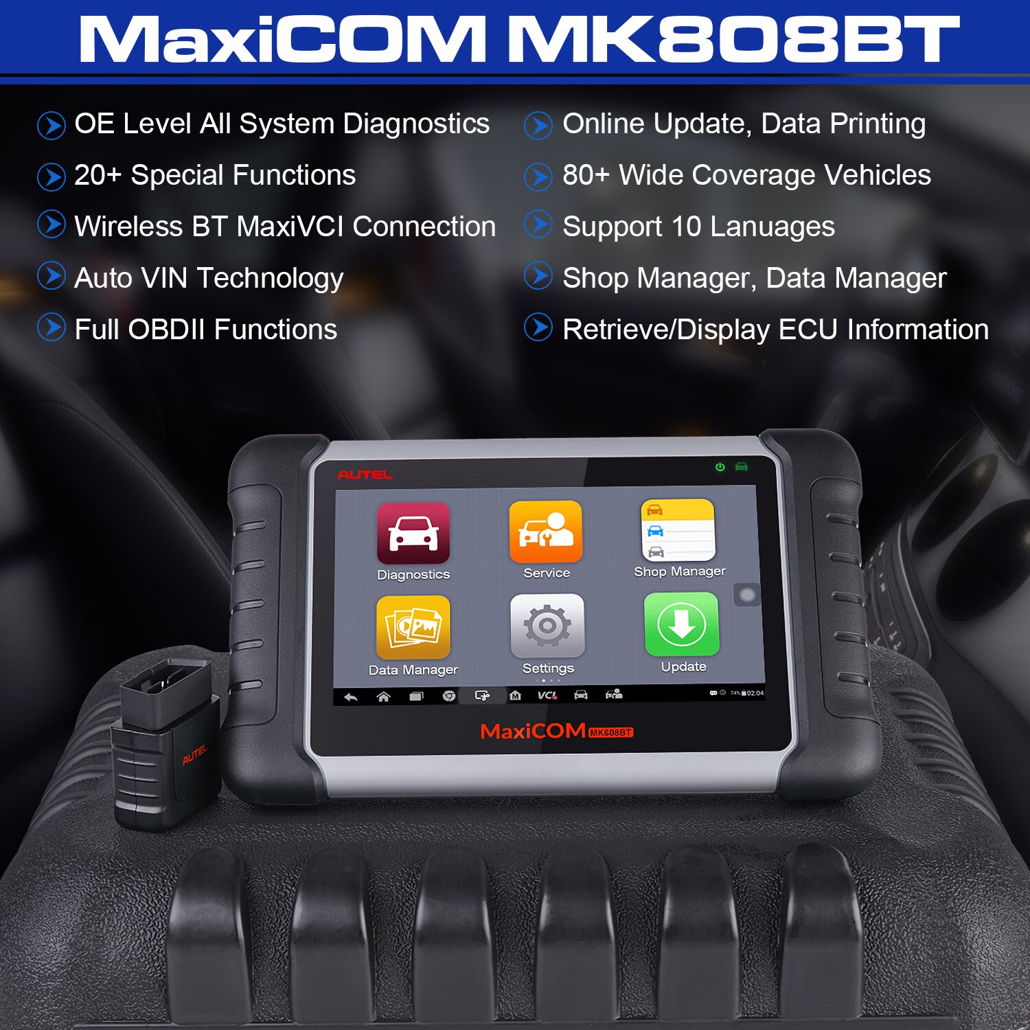 2022 Newest Autel MaxiCOM MK808BT OBD2 Scanner Car Diagnostic Tool Auto IMMO/EPB/SAS/BMS/TPMS/DPF Upgraded Version of MK808