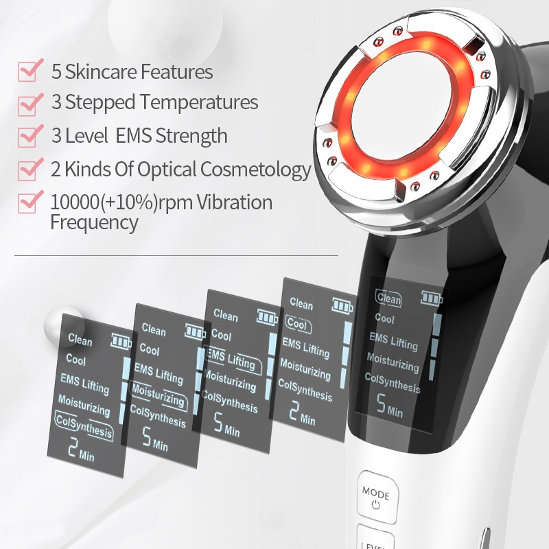 EMS Facial Massager LED light therapy Sonic Vibration Wrinkle Removal Skin Tightening Hot Cool Treatment Skin Care Beauty Device