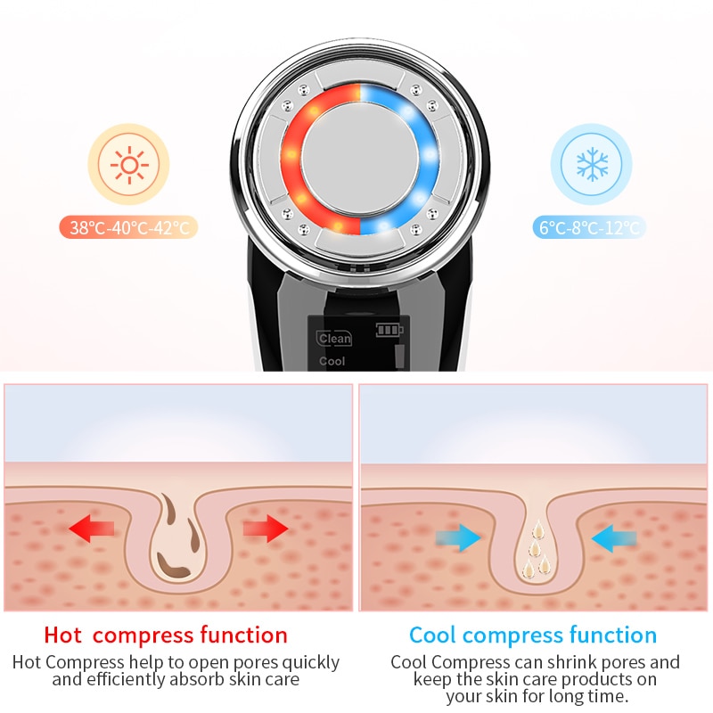 EMS Facial Massager LED light therapy Sonic Vibration Wrinkle Removal Skin Tightening Hot Cool Treatment Skin Care Beauty Device