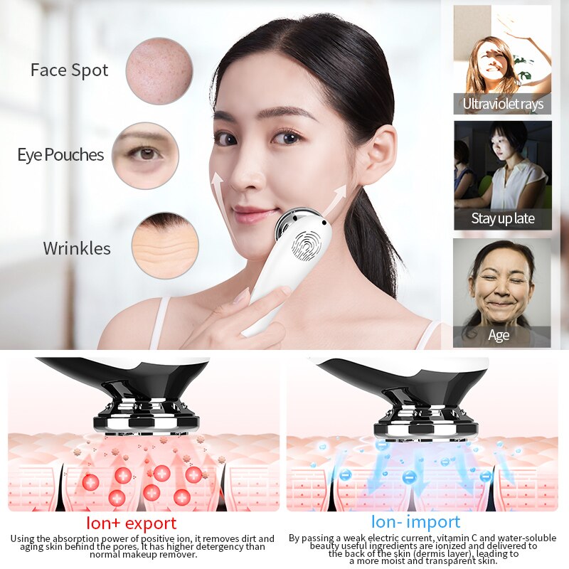 EMS Facial Massager LED light therapy Sonic Vibration Wrinkle Removal Skin Tightening Hot Cool Treatment Skin Care Beauty Device