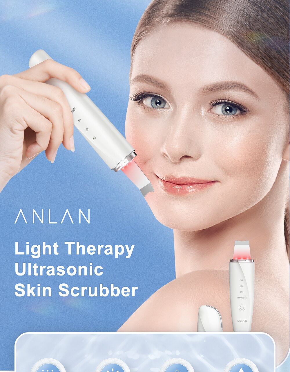 ANLAN Ultrasonic Skin Scrubber Blue Light Skin Care Deep Face Cleaning Peeling Shovel Facial Pore Cleaner Facial Lifting Machine