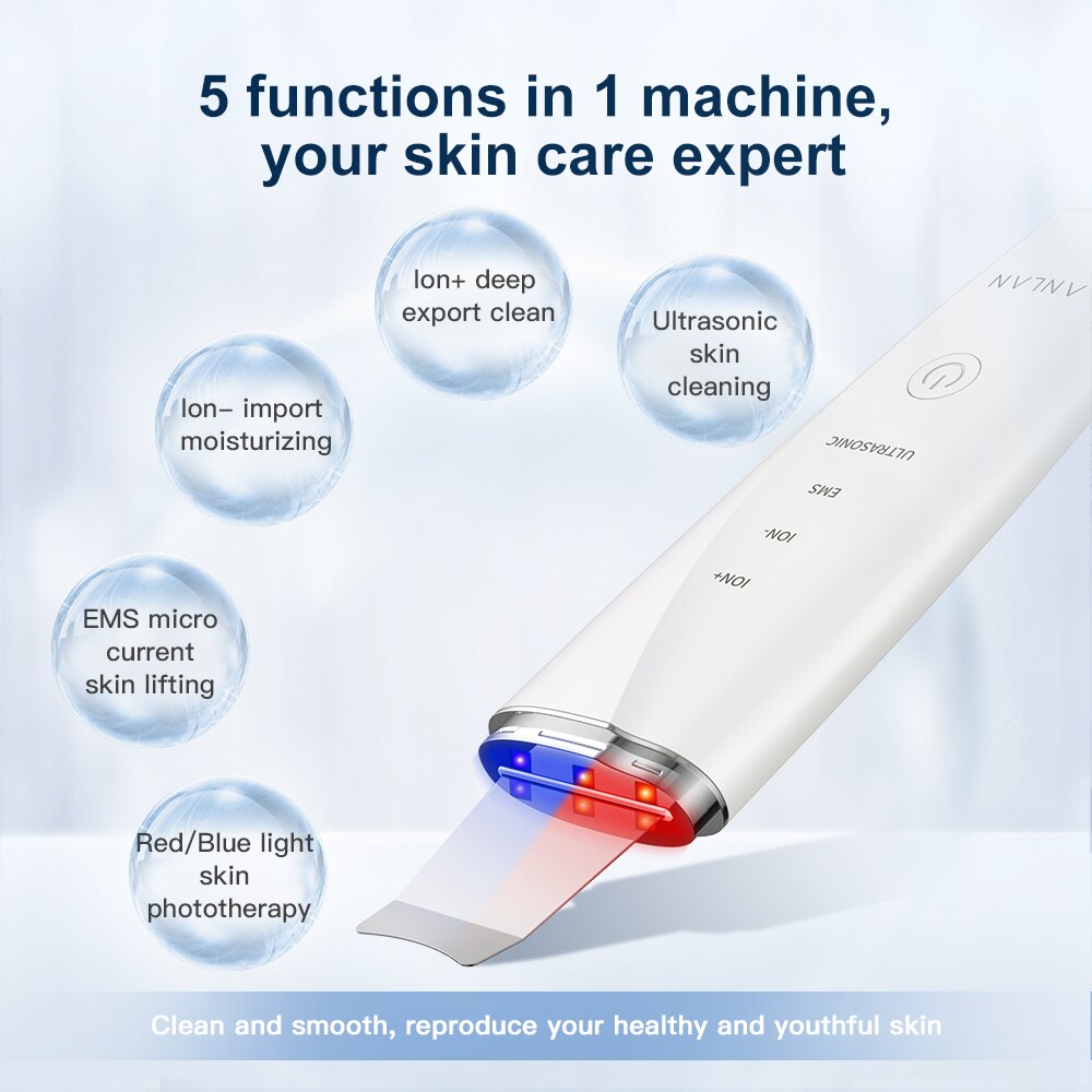 ANLAN Ultrasonic Skin Scrubber Blue Light Skin Care Deep Face Cleaning Peeling Shovel Facial Pore Cleaner Facial Lifting Machine ANLAN Ultrasonic Skin Scrubber Blue Light Skin Care Deep Face Cleaning Peeling Shovel Facial Pore Cleaner Facial Lifting Machine