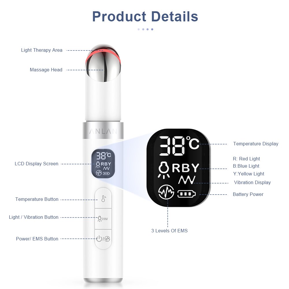 ANLAN EMS Electric Eye Massager Eye Skin Lift Anti Age Wrinkle Skin Care Tool Vibration 45℃ Hot Massage Relax Eyes Photo Therapy ANLAN EMS Electric Eye Massager Eye Skin Lift Anti Age Wrinkle Skin Care Tool Vibration 45℃ Hot Massage Relax Eyes Photo Therapy