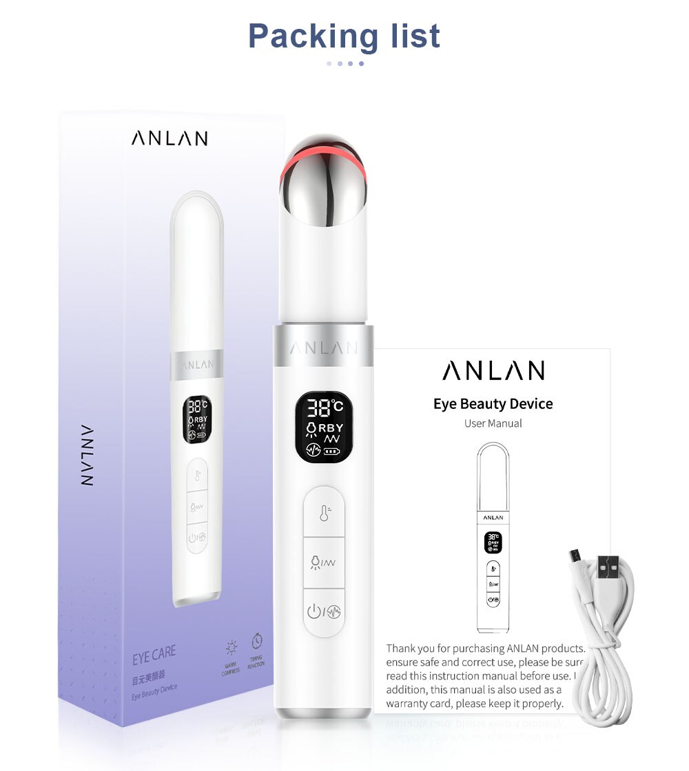 ANLAN EMS Electric Eye Massager Eye Skin Lift Anti Age Wrinkle Skin Care Tool Vibration 45℃ Hot Massage Relax Eyes Photo Therapy