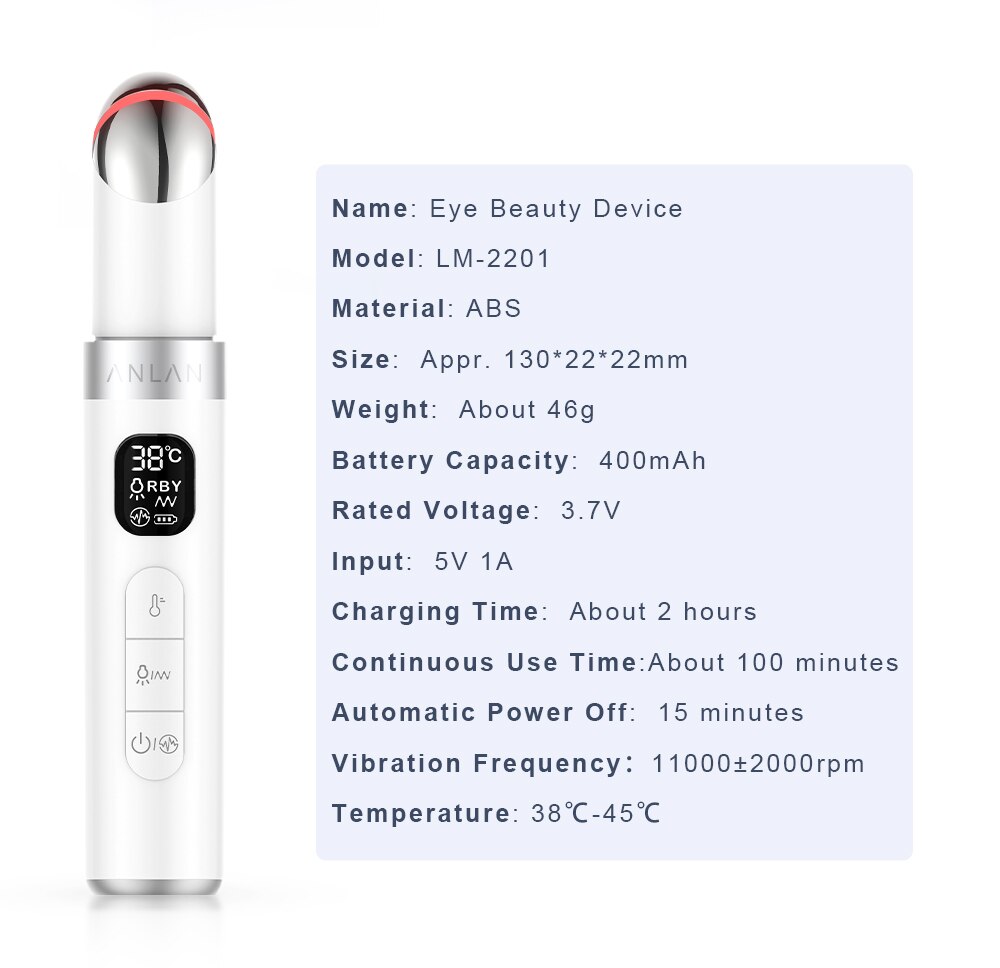 ANLAN EMS Electric Eye Massager Eye Skin Lift Anti Age Wrinkle Skin Care Tool Vibration 45℃ Hot Massage Relax Eyes Photo Therapy