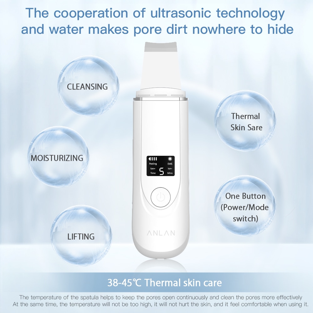 ANLAN Ultrasonic Cleaner 45°C Heat Ultrasonic Skin Scrubber Deep Face Cleaning Machine Shovel Skin Care Face Lift Peeling Facial ANLAN Ultrasonic Cleaner 45°C Heat Ultrasonic Skin Scrubber Deep Face Cleaning Machine Shovel Skin Care Face Lift Peeling Facial