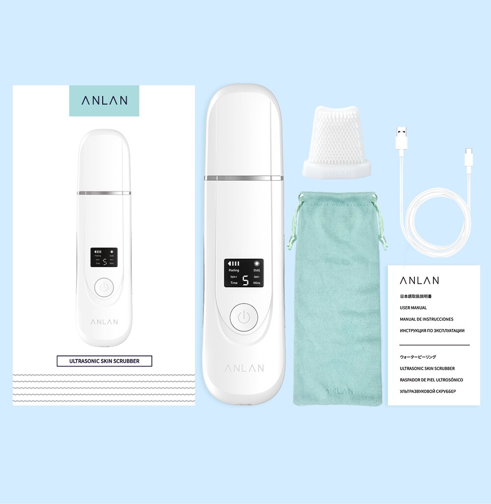 ANLAN Ultrasonic Cleaner 45°C Heat Ultrasonic Skin Scrubber Deep Face Cleaning Machine Shovel Skin Care Face Lift Peeling Facial