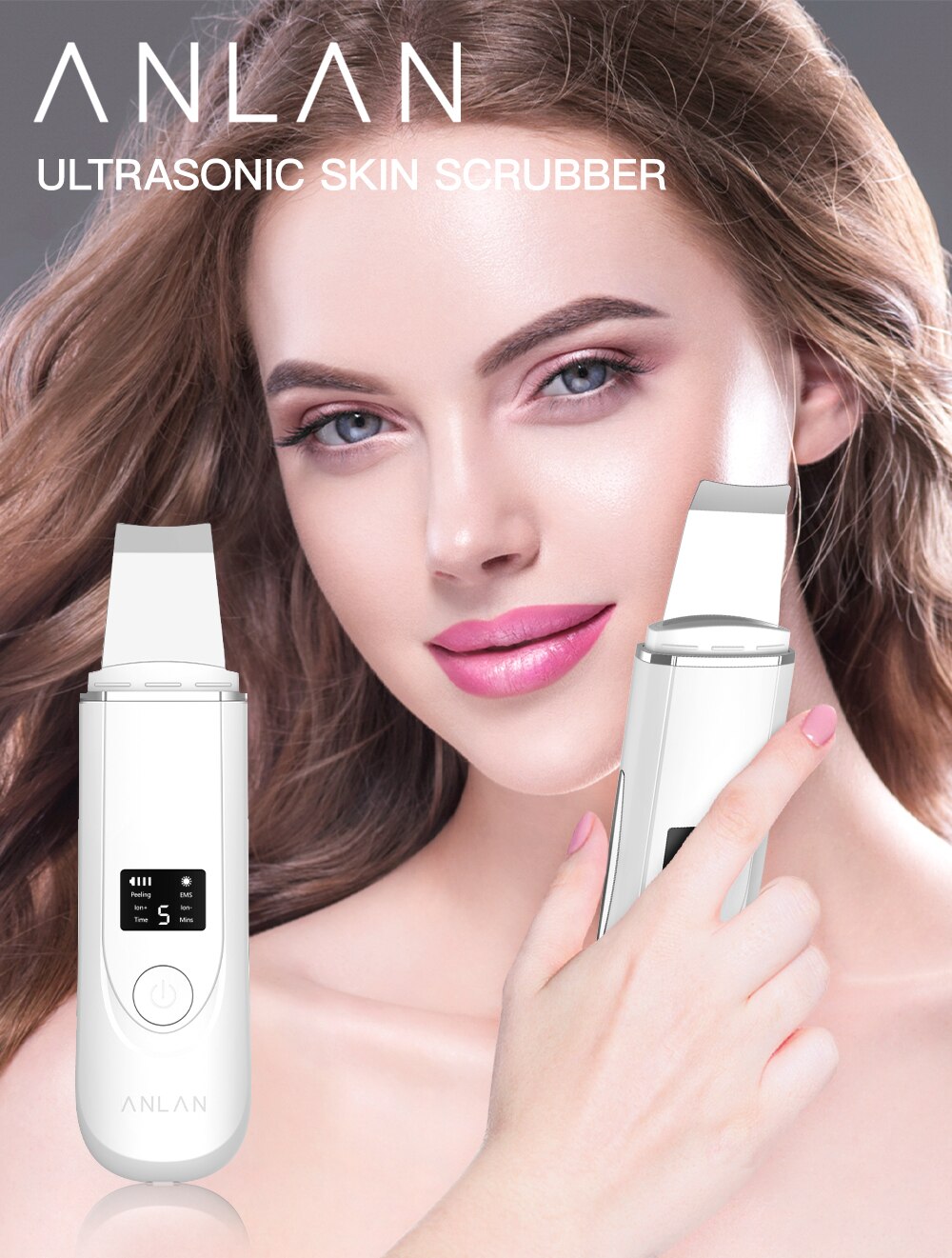 ANLAN Ultrasonic Cleaner 45°C Heat Ultrasonic Skin Scrubber Deep Face Cleaning Machine Shovel Skin Care Face Lift Peeling Facial