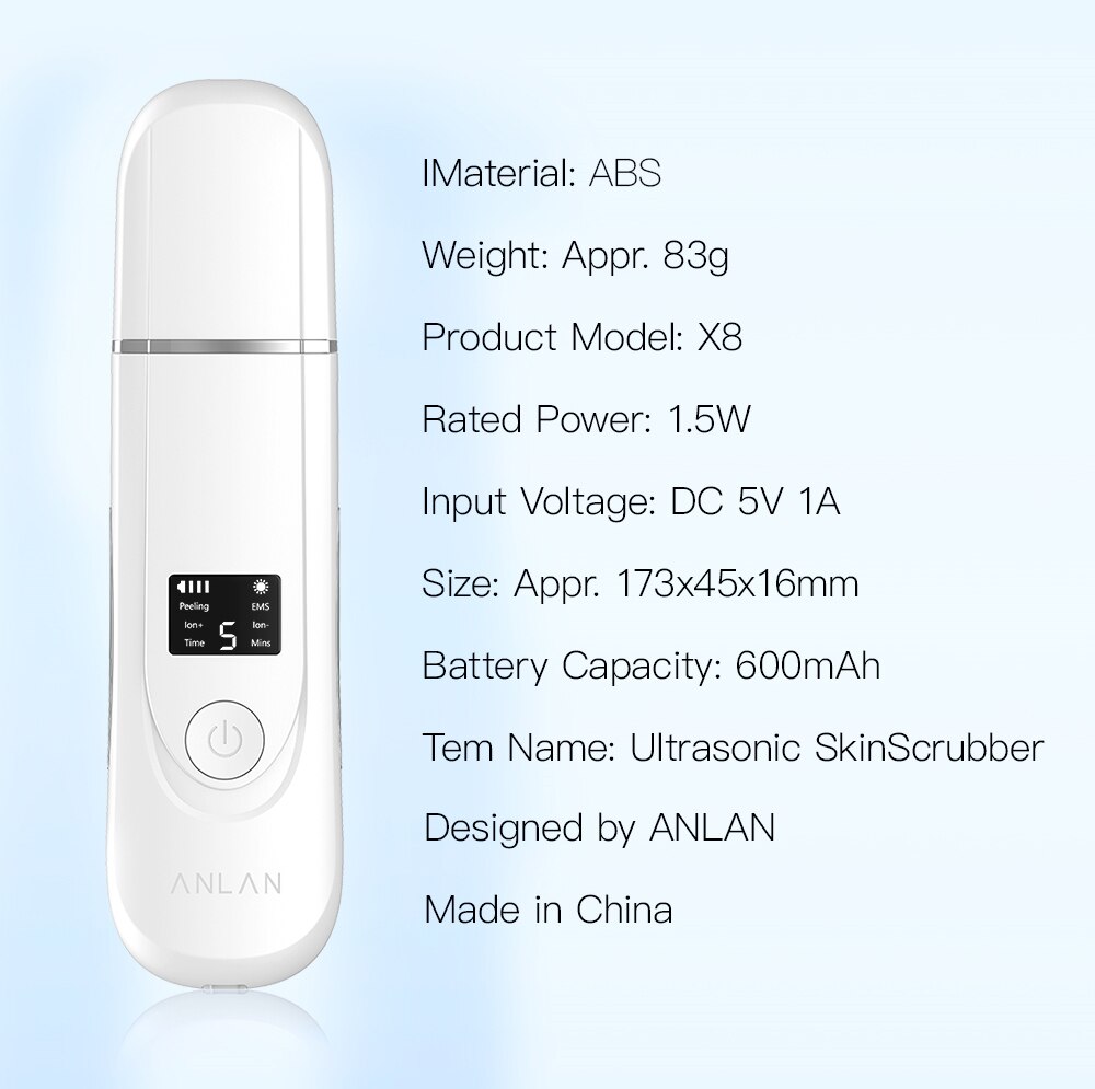 ANLAN Ultrasonic Cleaner 45°C Heat Ultrasonic Skin Scrubber Deep Face Cleaning Machine Shovel Skin Care Face Lift Peeling Facial