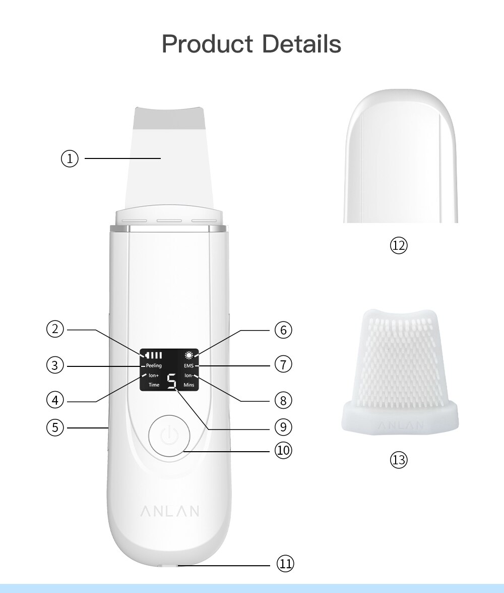 ANLAN Ultrasonic Cleaner 45°C Heat Ultrasonic Skin Scrubber Deep Face Cleaning Machine Shovel Skin Care Face Lift Peeling Facial