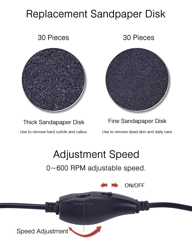 Electric Pedicure Tools Foot Care File Leg Heels Remove Dead Skin Callus Remover Feet Clean Care Machine & Replacement Sandpaper