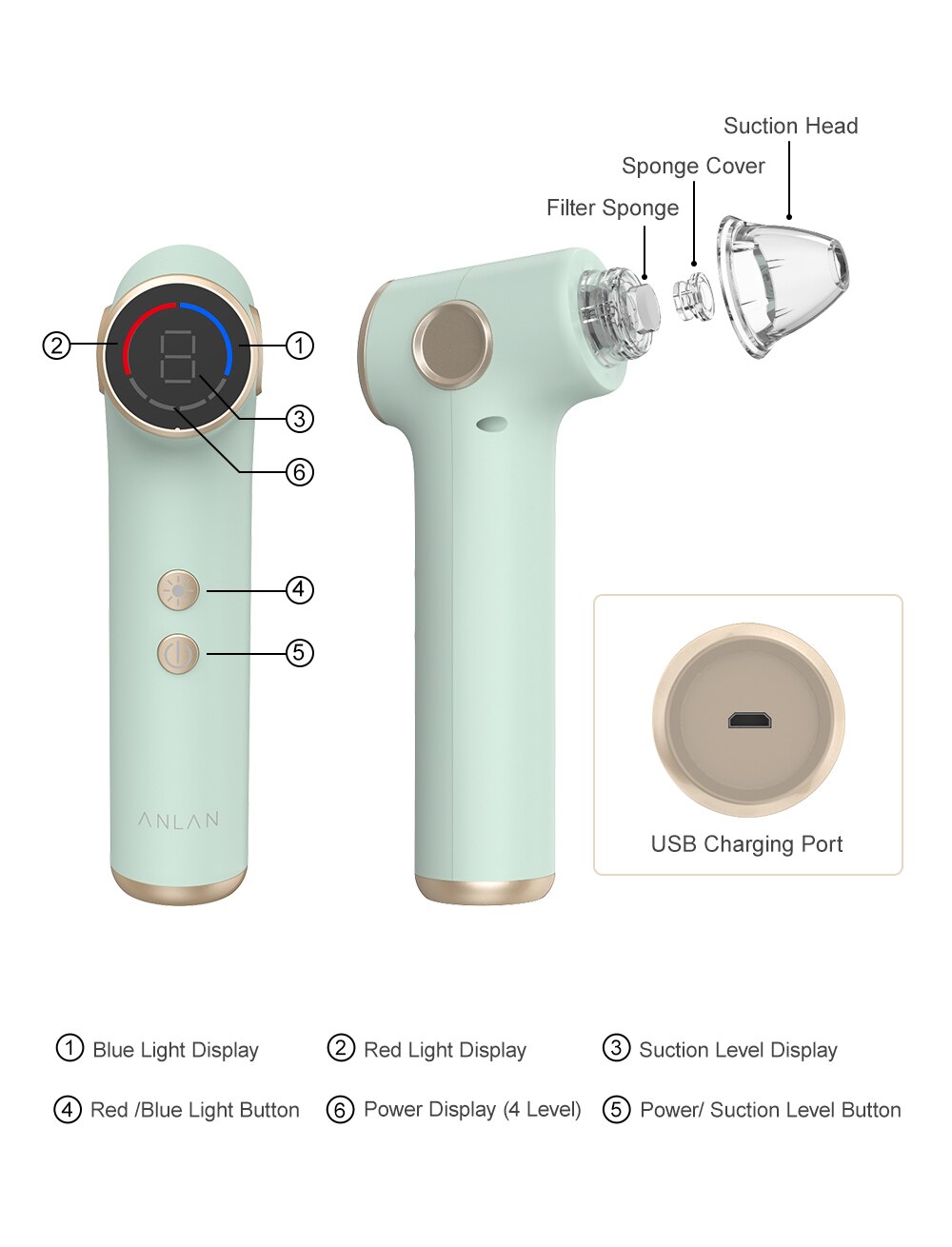 ANLAN Blackhead Remover Vacuum Acne Cleaner Deep Pore Cleaner Light Therapy Skin Care Pimple Remover Tool Facial Cleaning Tools