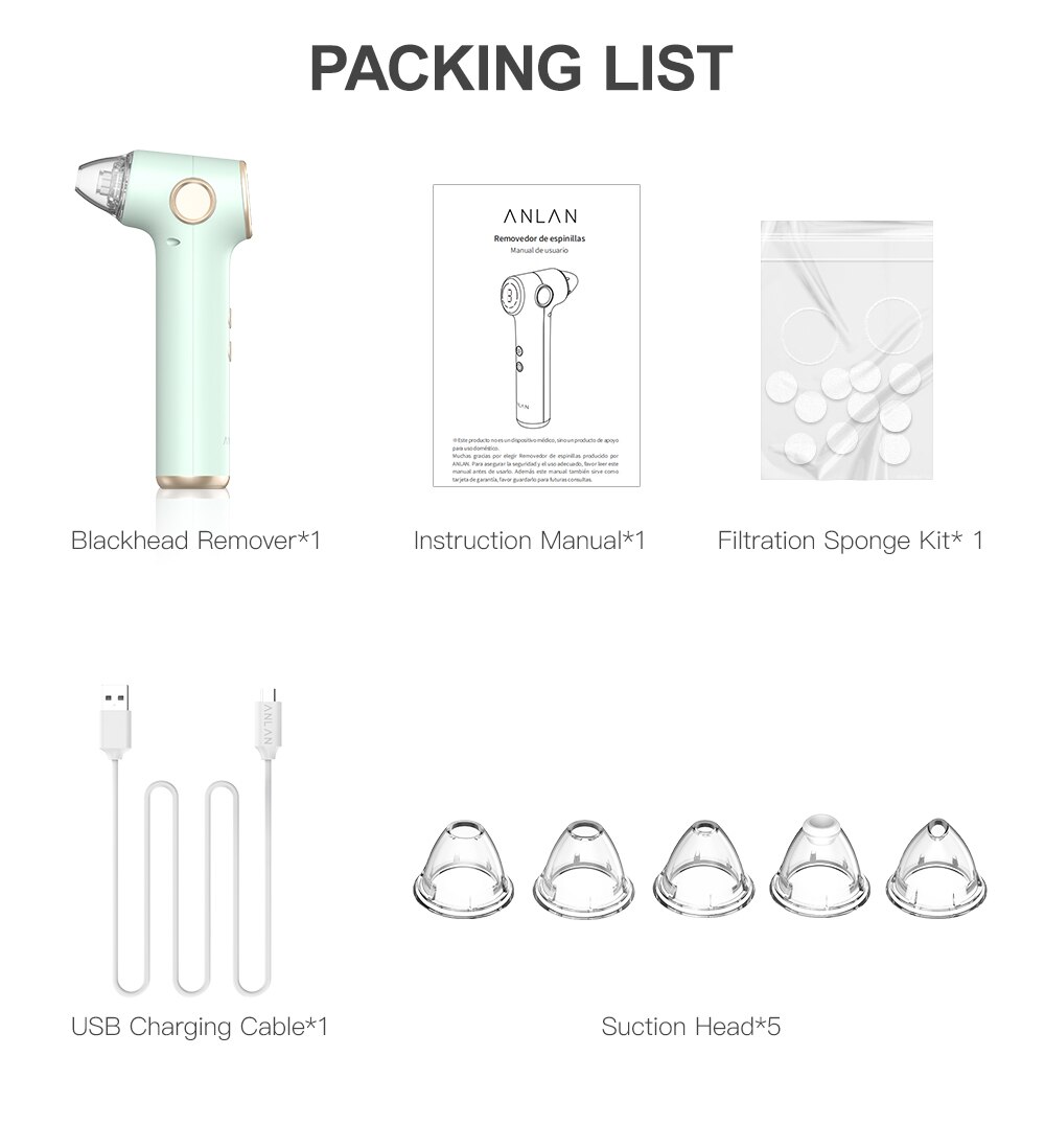 ANLAN Blackhead Remover Vacuum Acne Cleaner Deep Pore Cleaner Light Therapy Skin Care Pimple Remover Tool Facial Cleaning Tools