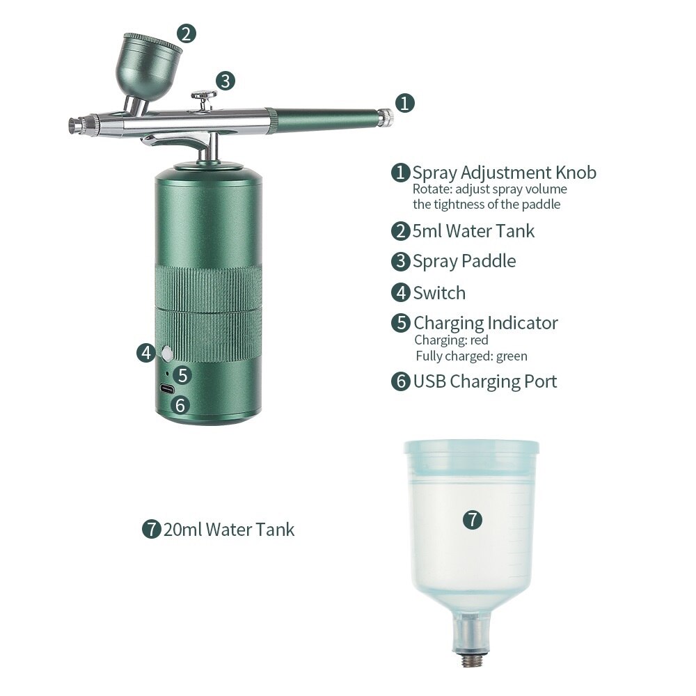 Portable Mini Airbrush Set Facial Water Oxygen Injector Machine Compressor Skin Mouisture Multi-Function Makeup Paint Art Spray