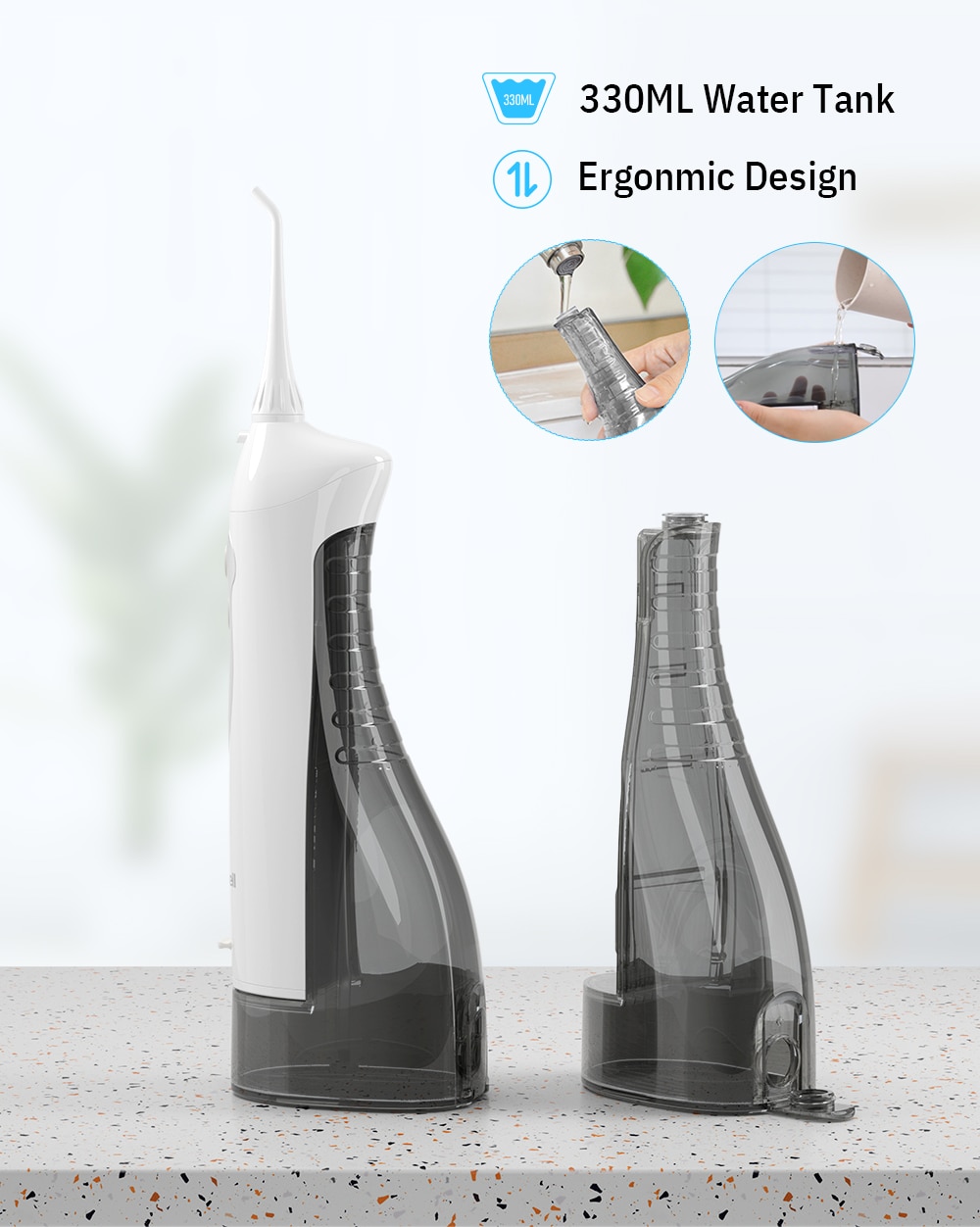 Oral Irrigator USB Rechargeable Water Flosser Portable Dental Water Jet 300ML Water Tank Waterproof Teeth Cleaner
