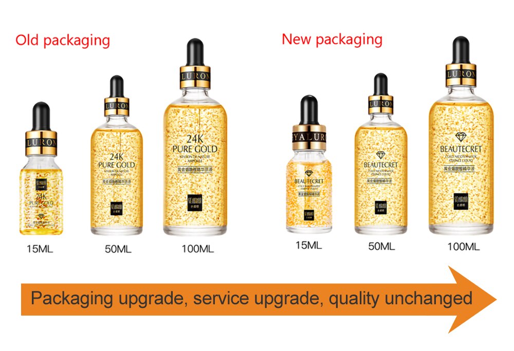 Skincare Product 24K Gold Niacinamide Face Serum Anti Aging Hyaluronic Acid for Face Shrinks Pores Korean Skin Care Products