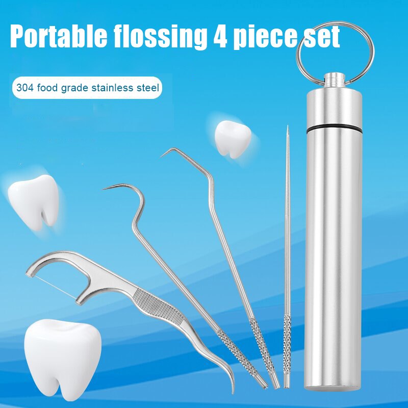 Stainless Steel Toothpick Set Tooth Flossing Reusable Toothpicks Portable Toothpick Floss Teeth Cleaner Oral Cleaning