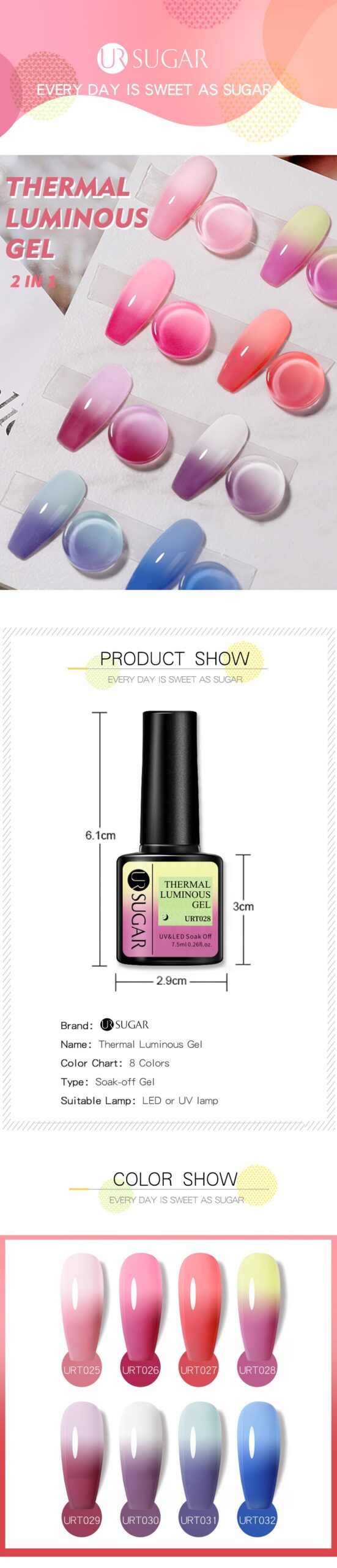 UR SUGAR Thermal Gel Nail Polish Temperature Color-Changing Soak Off UV/LED Nail Gel Lacquers Varnish Gel Long Lasting Polish