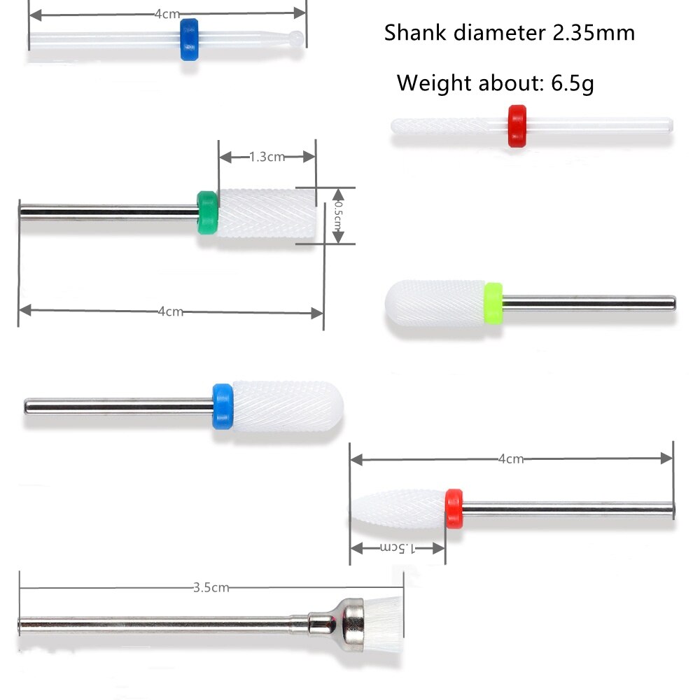 Combined Milling Cutters Set For Manicure , Ceramic Nail Drill Bits Kit Electric Removing Gel Polishing Tools