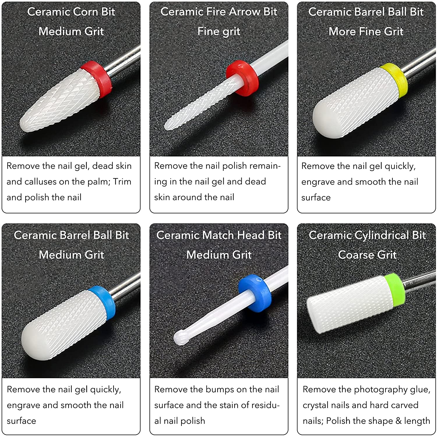 Combined Milling Cutters Set For Manicure , Ceramic Nail Drill Bits Kit Electric Removing Gel Polishing Tools Combined Milling Cutters Set For Manicure , Ceramic Nail Drill Bits Kit Electric Removing Gel Polishing Tools