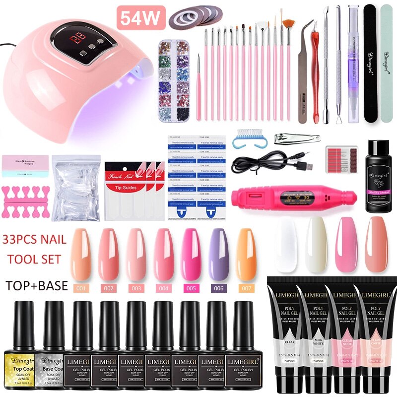 Manicure Set for Nail Extensions Gel Nail Polish Set Acrylic Kit Poly Nail Gel Set With UV LED Nail Lamp Gel Kits Nail Tools Set