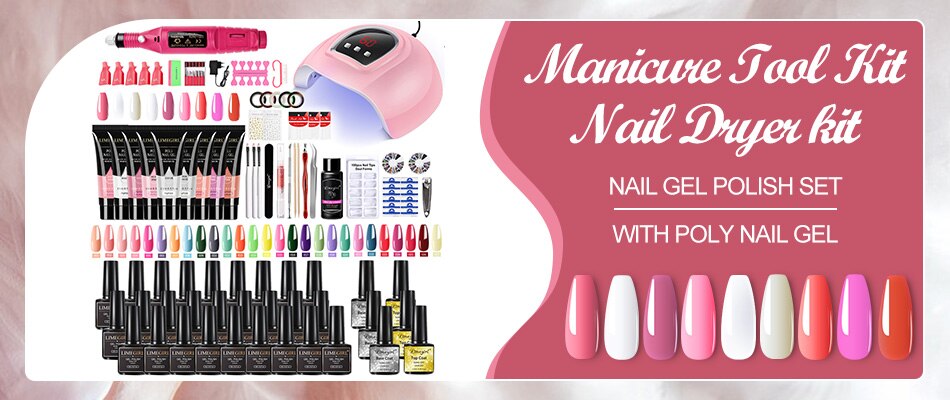 Manicure Set for Nail Extensions Gel Nail Polish Set Acrylic Kit Poly Nail Gel Set With UV LED Nail Lamp Gel Kits Nail Tools Set