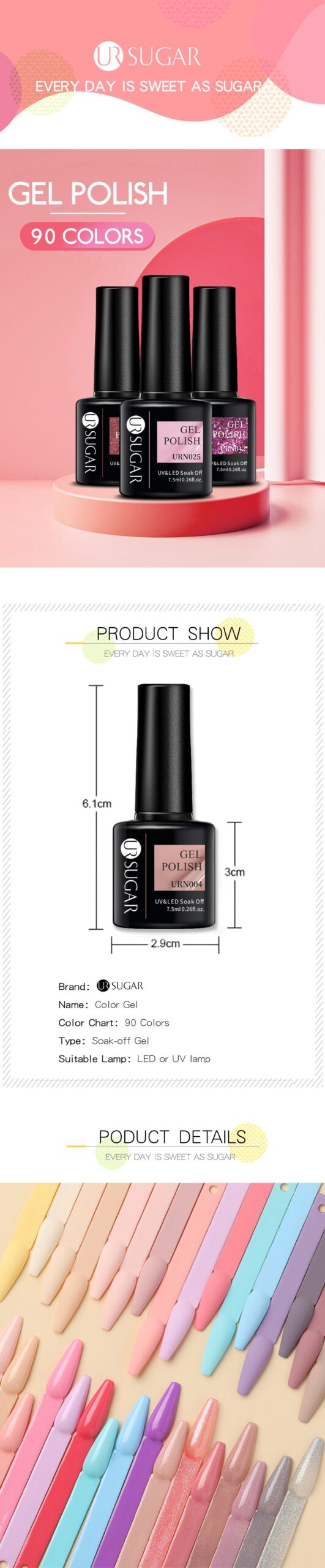 UR Sugar 7.5ML Gel Polish Manicure For Nails Christmas Semi Permanent Vernis Top Coat Soak Off UV LED Gel Color Glitter Varnish