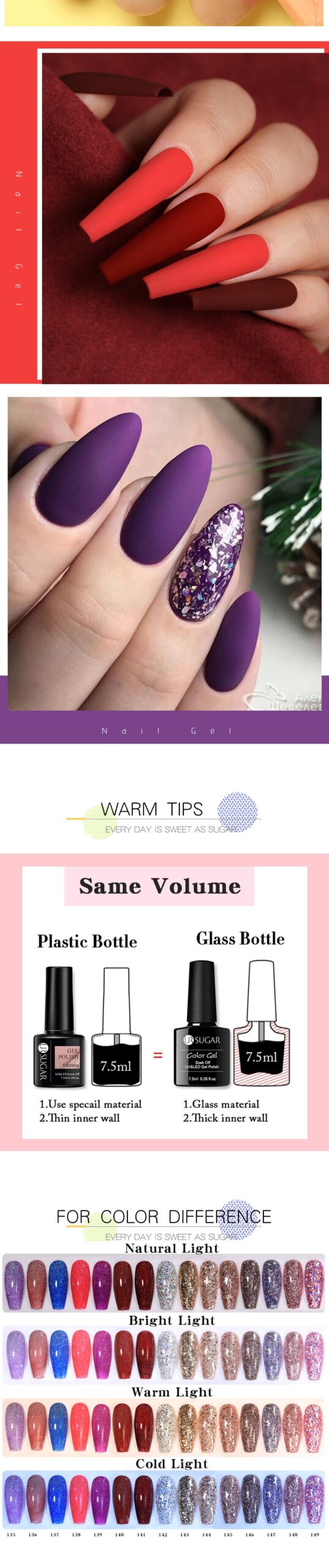 UR Sugar 7.5ML Gel Polish Manicure For Nails Christmas Semi Permanent Vernis Top Coat Soak Off UV LED Gel Color Glitter Varnish