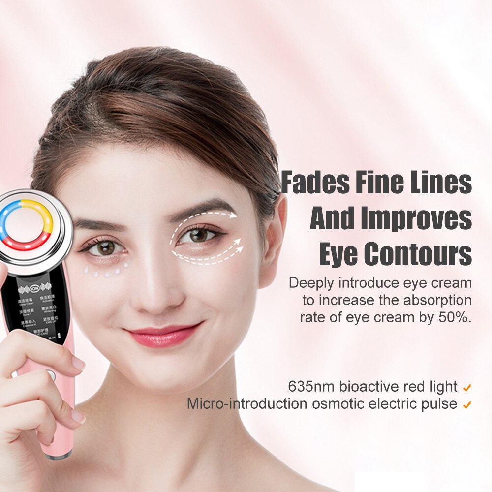 7 in 1 RF EMS Micro Current Lifting Device Vibration LED Photo Therapy Face Skin Rejuvenation Wrinkle Remover Facial Massager