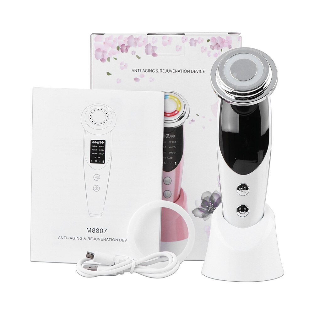 7 in 1 RF EMS Micro Current Lifting Device Vibration LED Photo Therapy Face Skin Rejuvenation Wrinkle Remover Facial Massager