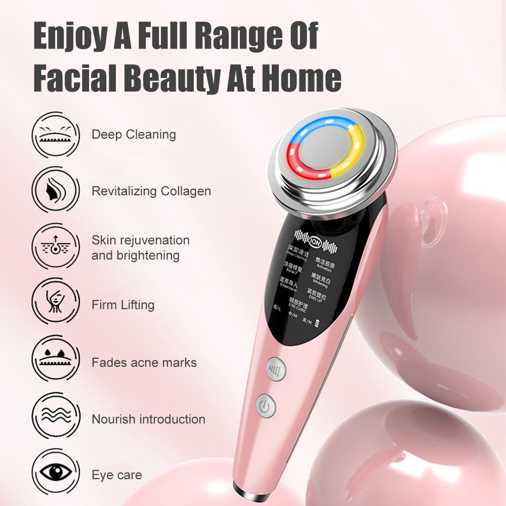 7 in 1 RF EMS Micro Current Lifting Device Vibration LED Photo Therapy Face Skin Rejuvenation Wrinkle Remover Facial Massager 7 in 1 RF EMS Micro Current Lifting Device Vibration LED Photo Therapy Face Skin Rejuvenation Wrinkle Remover Facial Massager