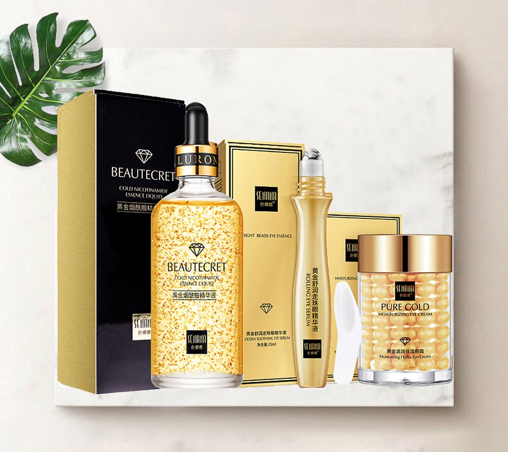 Face Cream Kit 24K Gold Niacinamide Essence Remove Dark Eye Circles Eye Serum Firming Eye Cream Face Care Set Korean Cosmetics