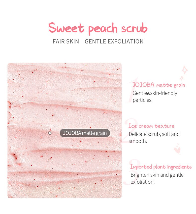 Sweet Peach Body Scrub Brighten Skin Gentle Exfoliating Scrub Deep Cleansing Cutin Soft Smooth Skin Delicate Scrub 100g