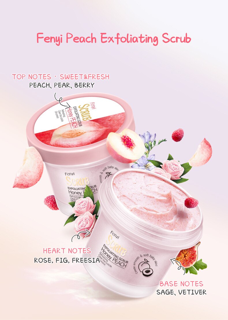 Sweet Peach Body Scrub Brighten Skin Gentle Exfoliating Scrub Deep Cleansing Cutin Soft Smooth Skin Delicate Scrub 100g