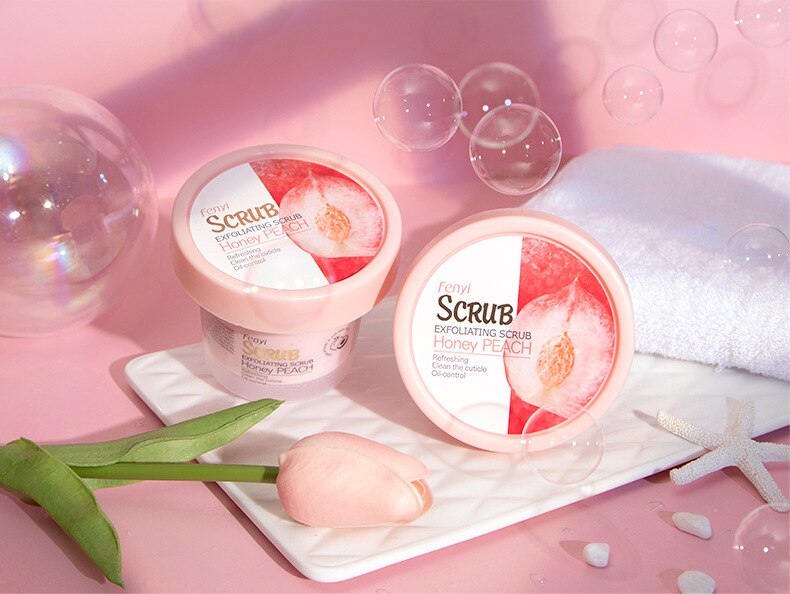 Sweet Peach Body Scrub Brighten Skin Gentle Exfoliating Scrub Deep Cleansing Cutin Soft Smooth Skin Delicate Scrub 100g