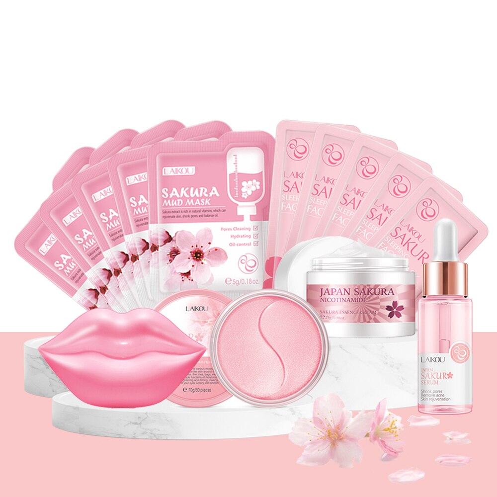 Skin Care Set Sakura Whitening Cream Korean Cosmetics Nourish Skin Face Serum Fade Dark Circles Eye Mask Skin Care Products Kit Skin Care Set Sakura Whitening Cream Korean Cosmetics Nourish Skin Face Serum Fade Dark Circles Eye Mask Skin Care Products Kit