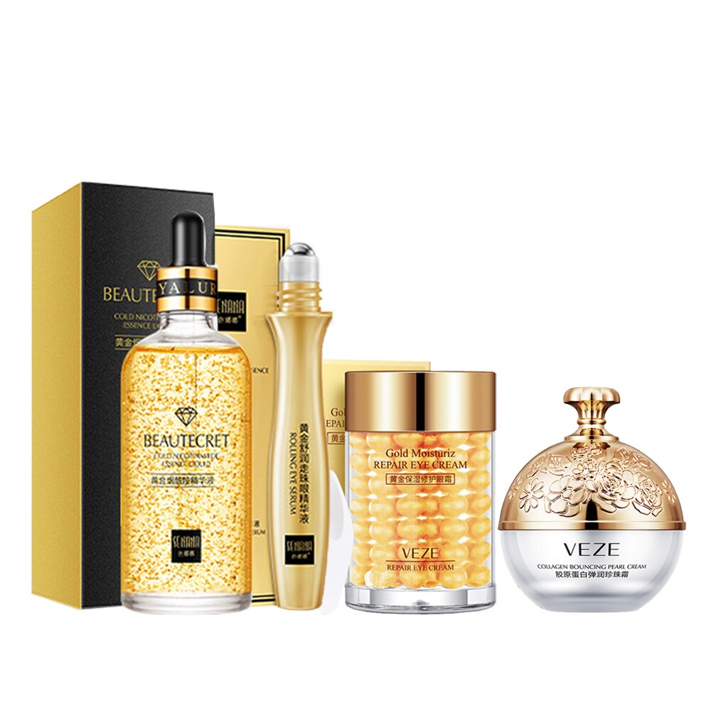 Skin Care Set 24K Gold Nicotinamide Face Essence Face Collagen Whitening Cream Fade Dark Circles Eye Cream Facial Products Kit Skin Care Set 24K Gold Nicotinamide Face Essence Face Collagen Whitening Cream Fade Dark Circles Eye Cream Facial Products Kit