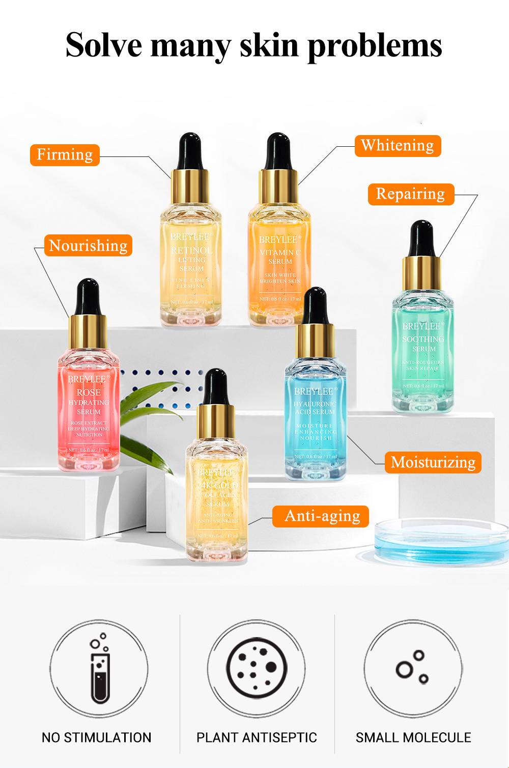 Face Essence Series Hyaluronic Acid  Nourish Vitamin C Whitening Face Skin Care Retinol Firming Serum 34K Gold Anti Aging Serum