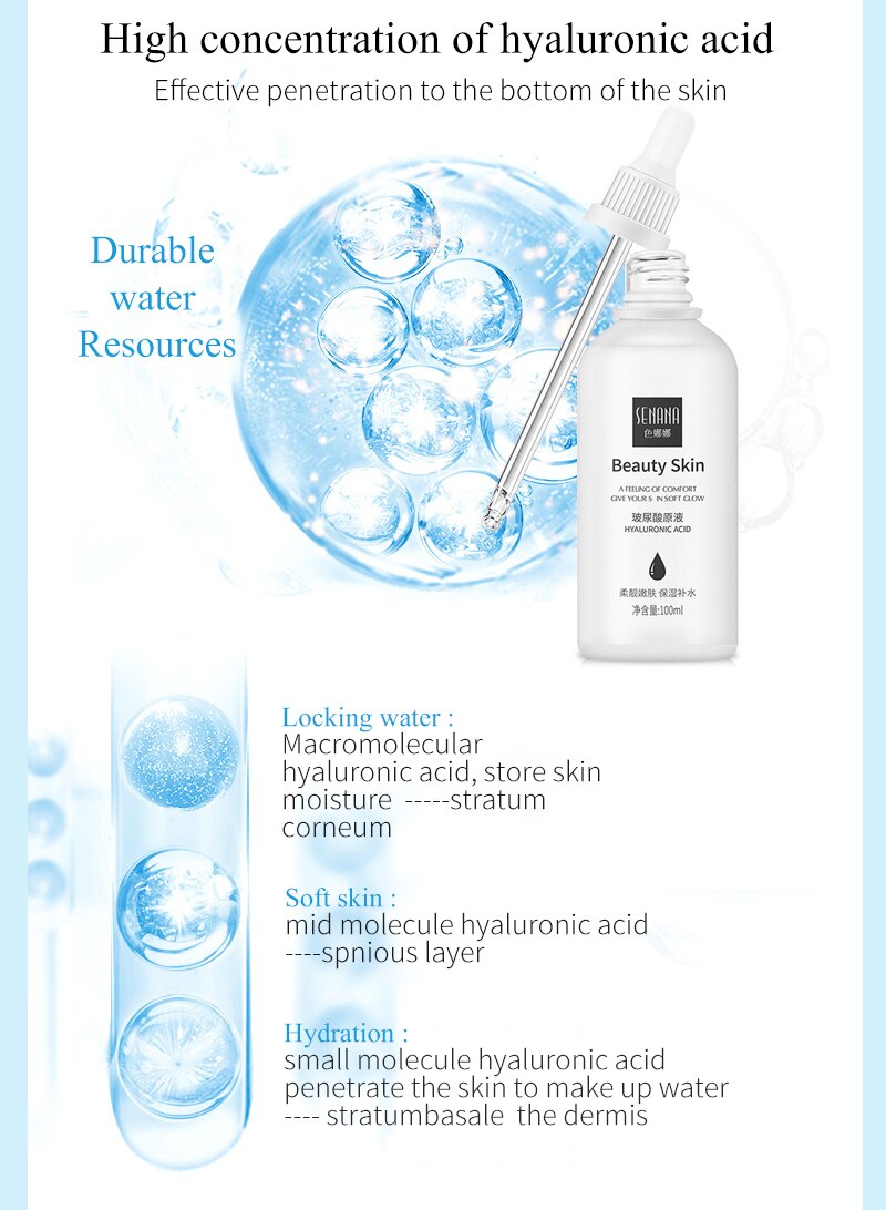100ML Hyaluronic Acid Serum Facial Acido Hialuronico Bioaqua Essence Hyaluronik Asit Skin Face Serum Beauty Moisturizer