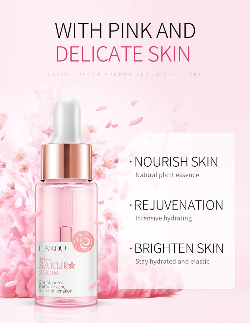 Sakura Face Serum Shrink Pores Tightens Refining Moisturizing Face Essence Whitening Anti-aging Oil Control  Facial Essence