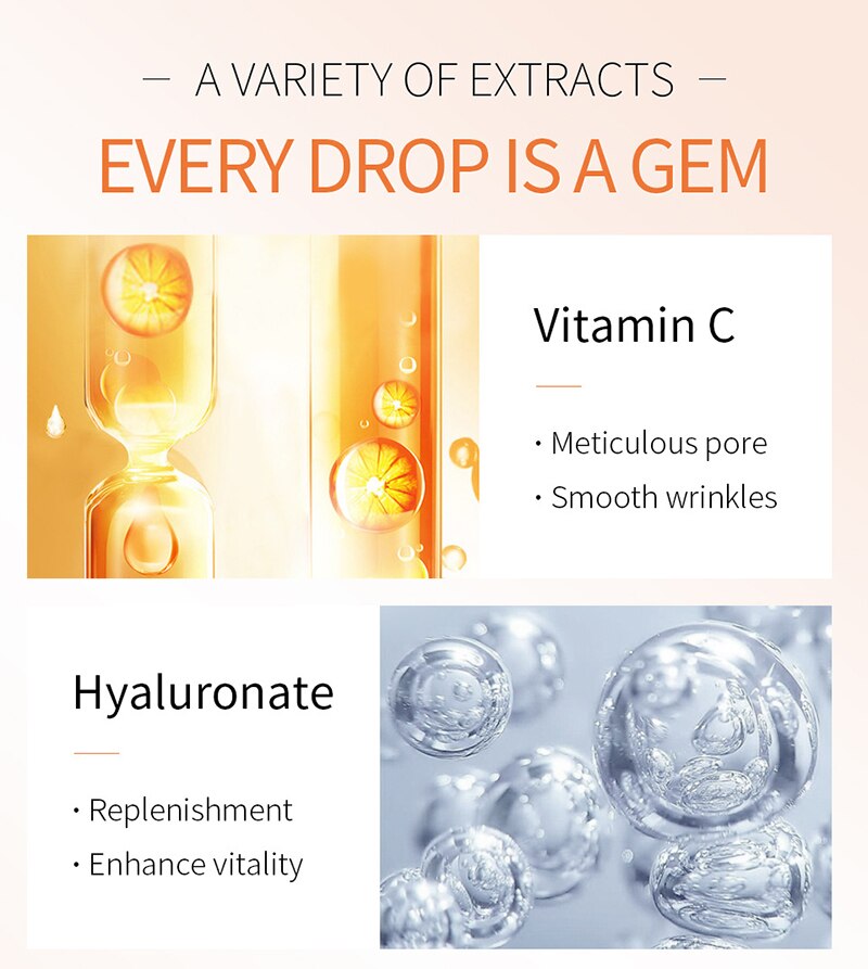 Face Serum skin whitening essence Vitamin C&E Anti-Aging Acne Shrink pores Hydration skin care