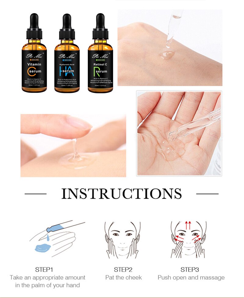 Anti Aging Hyaluronic Acid Face Essence Deep Moisturizing Skin Vitamin C Face Serum Fade Spots Dullness Retinol C Skincare Serum