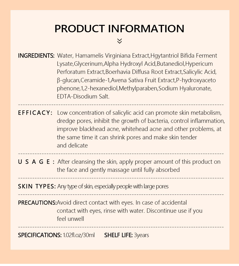 Salicylic Acid Facial Serum Improve Oily Skin Clean Pores Remove Blackhead Face Essence Relieves Redness Acne Treatment Solution