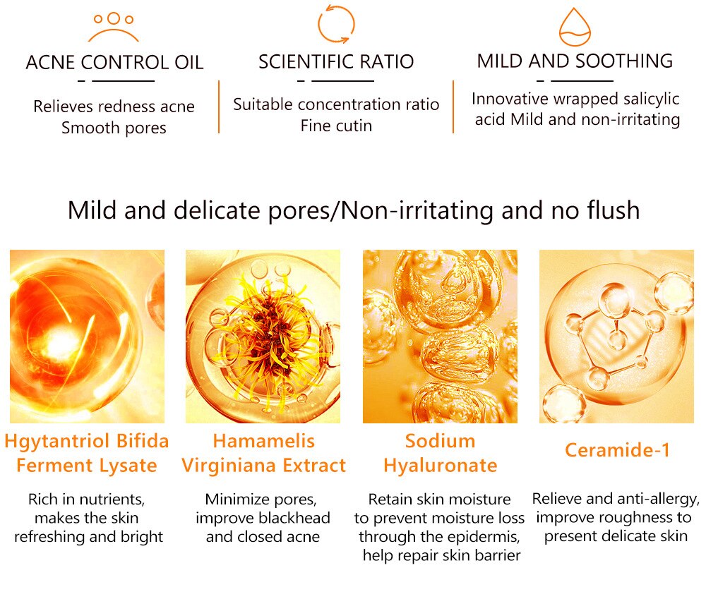 Salicylic Acid Facial Serum Improve Oily Skin Clean Pores Remove Blackhead Face Essence Relieves Redness Acne Treatment Solution