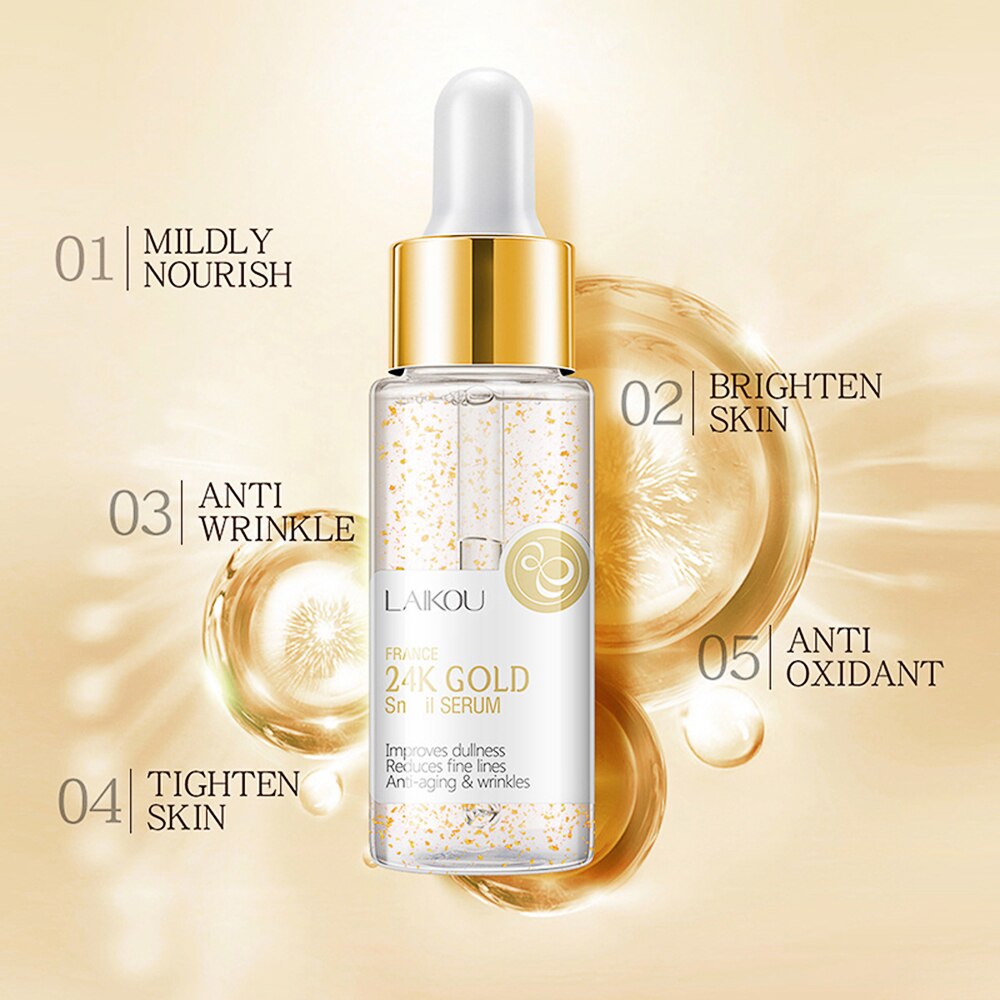 24K Gold Snail Vitamin C Whitening Serum Sakura Hyaluronic Acid Skin Care Face Serum Beauty Health Korean Skin Care Products