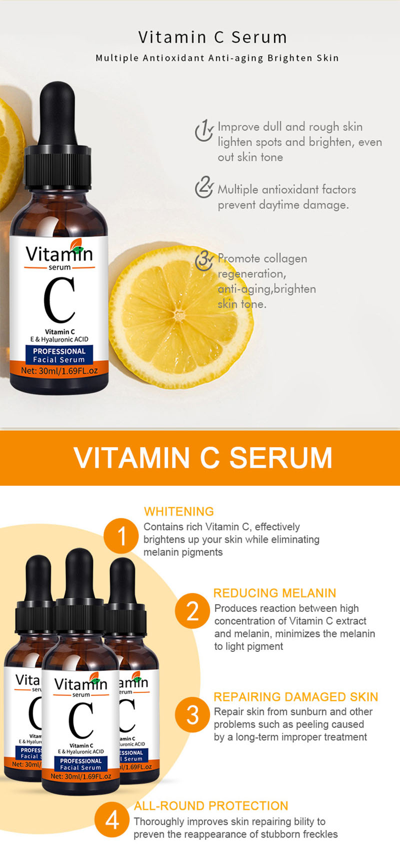 Vitamin C Facial Essence Nourish Skin Anti Oxidation Anti Wrinkle Repair Brighten Skin Tone Remove Stain Reduce Acne Care Serum