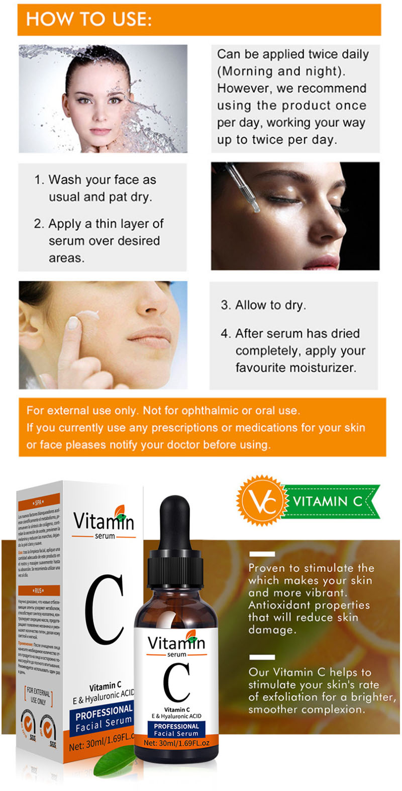 Vitamin C Facial Essence Nourish Skin Anti Oxidation Anti Wrinkle Repair Brighten Skin Tone Remove Stain Reduce Acne Care Serum